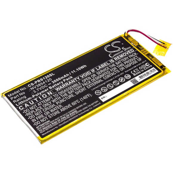 Battery for Ematic PBKRWM5410 NV3854120 3.7V Li-Polymer 3000mAh / 11.10Wh