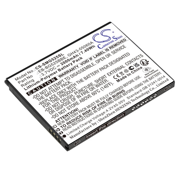 Battery for Samsung SM-G525N EB-BG525BBE, GH43-05060A 3.7V Li-Polymer 2000mAh /