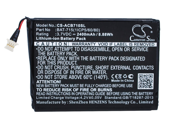 Battery for Acer Iconia B1-A71 BAT-715(1ICP5/60/80), KT.00103.001 3.7V Li-ion 24