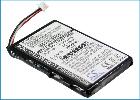 Battery for Apple iPOD 20GB M9244LL/A 616-0159, E225846 3.7V Li-ion 550mAh