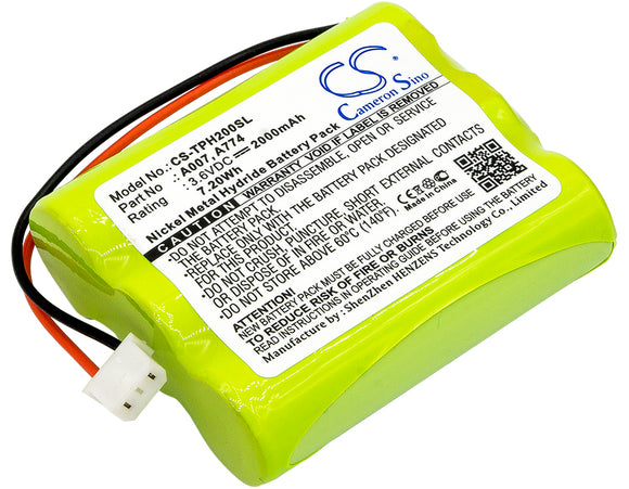 Battery for TPI 717R 160AAH3BML, A007, A774 3.6V Ni-MH 2000mAh / 7.20Wh