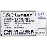 Battery for ADT Command Secondary Color Touchs P-504478 3.8V Li-Polymer 2800mAh