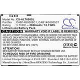 Battery for Alcatel One Touch T60 CAB14G0005C1, CAB14G0008C1 3.7V Li-ion 2900mA