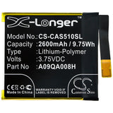 Battery for CAT S50c 023.B0008.0061, A09QA008H 3.75V Li-Polymer 2600mAh / 9.75W