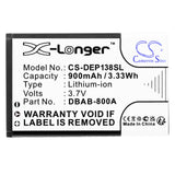 Battery for Doro 1378 DBAB-800A 3.7V Li-ion 900mAh / 3.33Wh