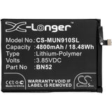 Battery for Redmi Note 9S BN52 3.85V Li-Polymer 4800mAh / 18.48Wh