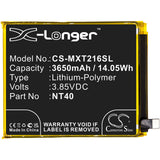 Battery for Motorola XT2163-4 NT40 3.85V Li-Polymer 3650mAh / 14.05Wh
