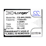 Battery for Nokia 2660 Flip 4G BL-L4E 3.7V Li-ion 1150mAh / 4.26Wh