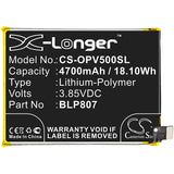 Battery for OPPO Realme V5 BLP807 3.85V Li-Polymer 4700mAh / 18.10Wh