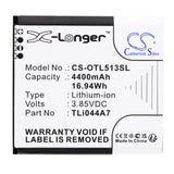 Battery for Alcatel MW513U TLi044A7 3.85V Li-ion 4400mAh / 16.94Wh