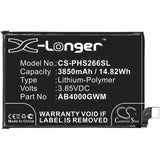 Battery for Philips Xenium S266 AB4000GWM 3.85V Li-Polymer 3850mAh / 14.82Wh