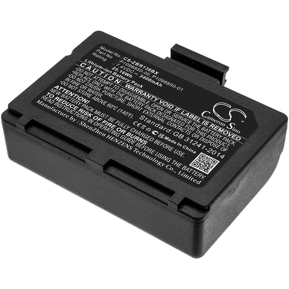 Battery for Zebra ZR138 P1098850-00, P1098850-002, P1098850-01 7.4V Li-ion 3400m