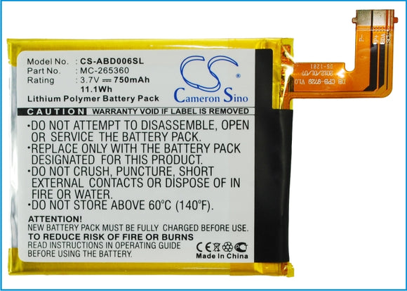 Battery for Amazon D01100 515-1058-01, M11090355152, MC-265360, S2011-001-S 3.7V