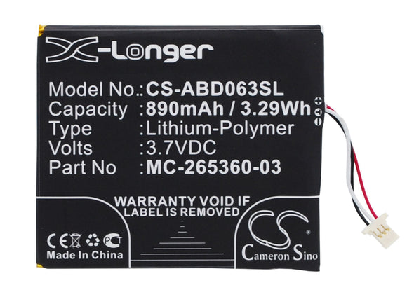 Battery for Amazon SY69JL 58-000083, 58-000151, MC-265360-03 3.7V Li-Polymer 890