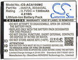 Battery for ACTIVEON DKA10W-B 303443AL, AA01A 3.7V Li-ion 1300mAh / 4.81Wh
