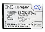 Battery for Acer beTouch E130 BT.0010S.002, HH08P 3.7V Li-ion 1700mAh / 6.3Wh