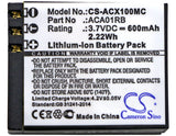 Battery for ACTIVEON CX ACA01RB 3.7V Li-Polymer 600mAh / 2.22Wh