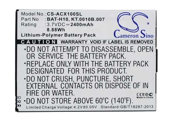 Battery for Acer Liquid X1 BAT-H10, KT.0010B.007 3.7V Li-Polymer 2400mAh / 8.88W