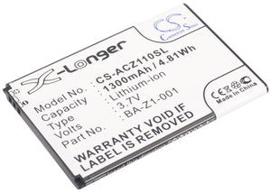 Battery for Acer Z110 BA-Z1-001, BA-Z1-003 3.7V Li-ion 1300mAh / 4.81Wh