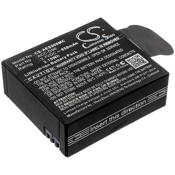 Battery for AEE S90 ACC-D90 3.7V Li-ion 850mAh / 3.15Wh