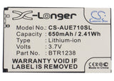 Battery for Audiovox E1000 Slider BTR1238 3.7V Li-ion 650mAh / 2.41Wh