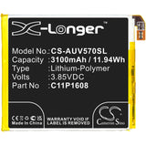 Battery for Asus A002A  C11P1608 3.85V Li-Polymer 3100mAh / 11.94Wh