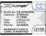 Battery for Archos 45 Neon AC3000A, AC3000B 3.8V Li-ion 3100mAh / 11.78Wh