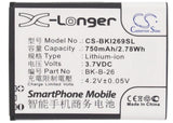 Battery for BBK I269 BK-B-26, BK-B-26B, BK-B-28 3.7V Li-ion 750mAh / 2.78Wh
