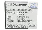 Battery for BLU Studio 5.0E C706045200P, C706045200T 3.7V Li-ion 2000mAh / 7.40W