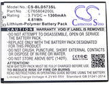 Battery for BLU Studio 5.0S II C765804200L 3.7V Li-Polymer 1300mAh / 4.81Wh