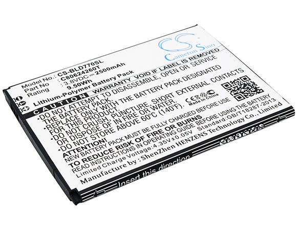 Battery for BLU D770U C80624260T 3.8V Li-Polymer 2500mAh / 9.50Wh