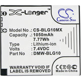 Battery for Panasonic Lumix DMC-GF6 DMW-BLG10, DMW-BLG10E 7.4V Li-ion 1050mAh / 