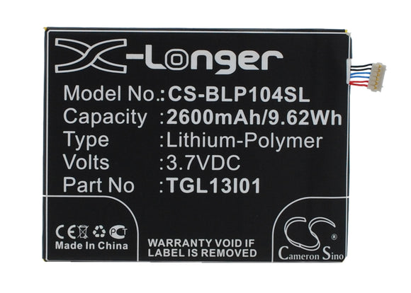 Battery for BLU Life View TLG13I01 3.7V Li-Polymer 2600mAh / 9.62Wh
