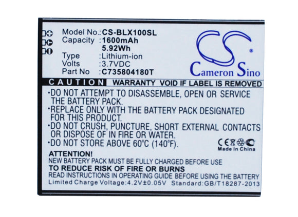 Battery for BLU L102A C735804180T 3.7V Li-ion 1600mAh / 5.92Wh