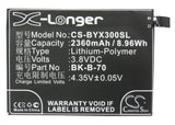 Battery for BBK xShot X3L BK-B-70 3.8V Li-Polymer 2360mAh / 8.96Wh