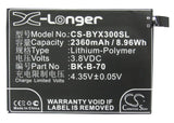 Battery for BBK PD1227L BK-B-70 3.8V Li-Polymer 2360mAh / 8.96Wh