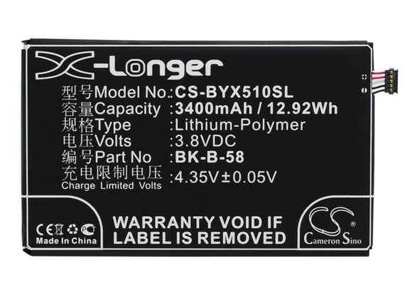 Battery for BBK VIVO X510T BK-B-58 3.8V Li-Polymer 3400mAh / 12.92Wh