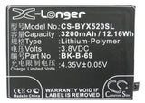 Battery for BBK VIVO X520A B-69, BK-B-69 3.8V Li-Polymer 3200mAh / 12.16Wh