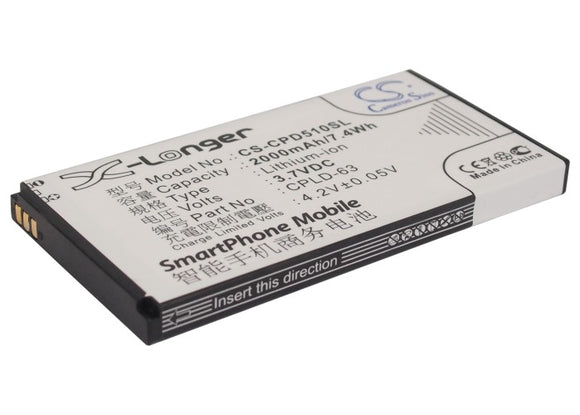 Battery for Coolpad 2168 CPLD-30, CPLD-63 3.7V Li-ion 2000mAh / 7.40Wh