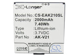 Battery for Emporia Time V20 40427, AK-V20, AK-V21 3.7V Li-ion 2000mAh / 7.40Wh