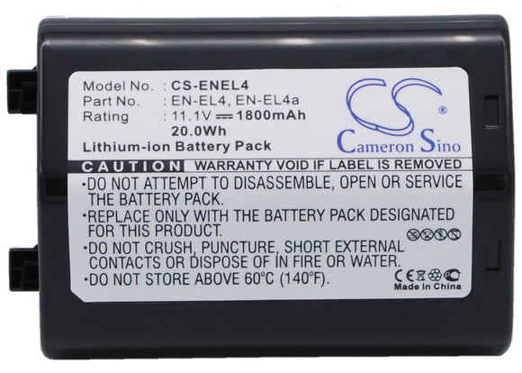 Battery for Nikon D2X EN-EL4, EN-EL4a, EN-EL4e 11.1V Li-ion 1800mAh / 19.9Wh