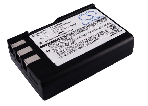 Battery for Nikon D40 EN-EL9, EN-EL9A, EN-EL9E 7.4V Li-ion 1000mAh / 7.40Wh