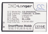 Battery for GIONEE A800 BL-L008 3.7V Li-ion 1700mAh / 6.29Wh