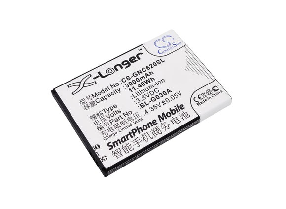 Battery for GIONEE C620s BL-G030A 3.8V Li-ion 3000mAh / 11.40Wh