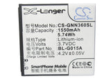 Battery for GIONEE GN305G BL-G015A 3.7V Li-ion 1550mAh / 5.74Wh