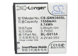 Battery for GIONEE GN360 BL-G015A 3.7V Li-ion 1550mAh / 5.74Wh