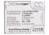 Battery for Gigabyte Gsmart Maya M1 BL-166 3.7V Li-ion 1700mAh / 6.29Wh
