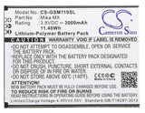 Battery for GSmart Mika MX Mika MX 3.8V Li-Polymer 3000mAh / 11.40Wh