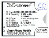 Battery for Hisense U978 LP38250 3.8V Li-Polymer 2500mAh / 9.50Wh