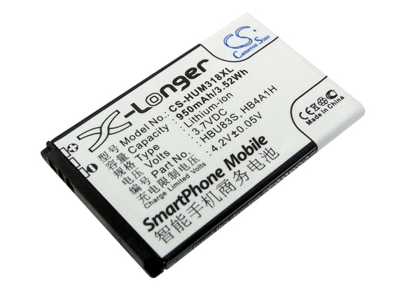 Battery for Huawei U2800 HB4A1H, HBU83S 3.7V Li-ion 950mAh / 3.52Wh